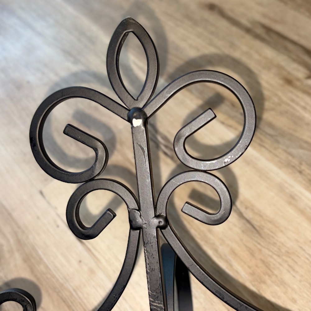 Black Wrought Iron Fleur De Lis Cross Wall Sconce Pillar Candle Holder 19in - Picture 16 of 16